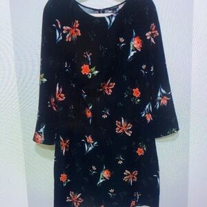 Ann Taylor Black Dress with Floral Patterns
